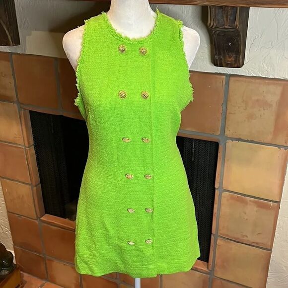 ZARA TEXTURED DRESS NEON GREEN, Bloggers favorite, S! - Picture 1 of 8